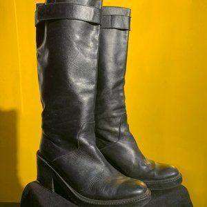 Helmut Lang Black Leather Knee High Boots